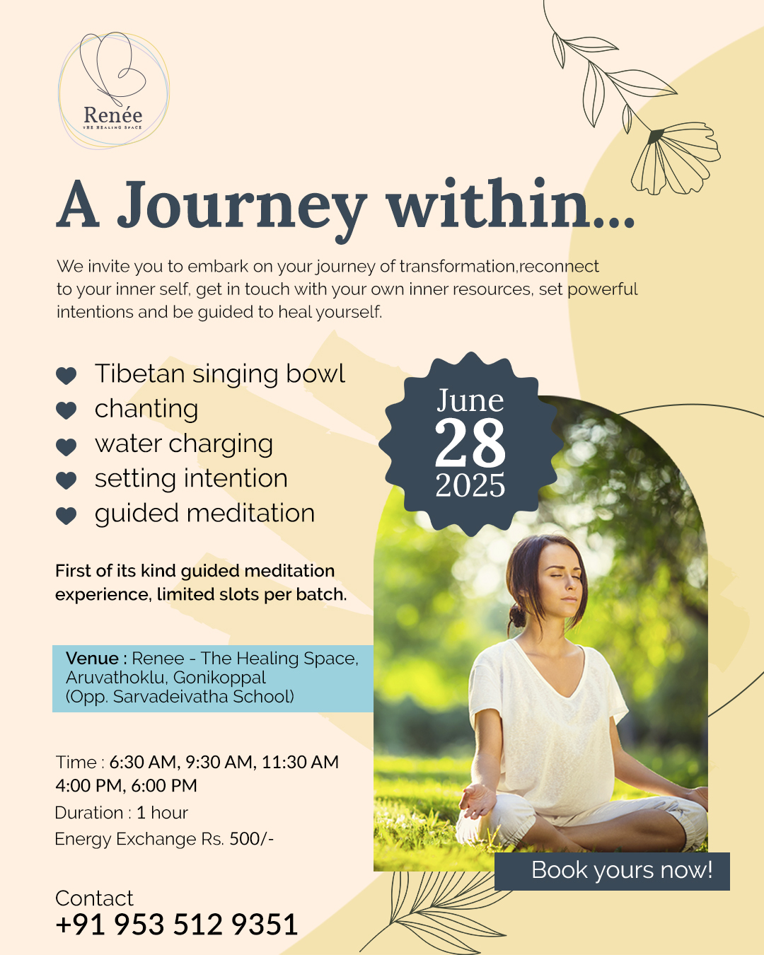 Guided Meditation Workshop Renee healing Space Gonikoppal Kodagu